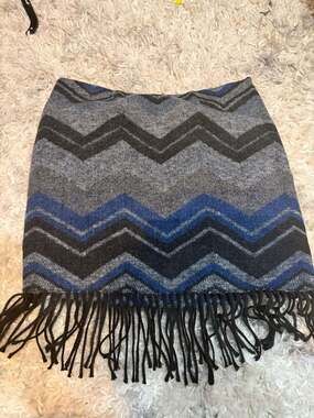 Fifteen Twenty Blue Grey Chevron Pattern Fringe Hem Skirt Size M
